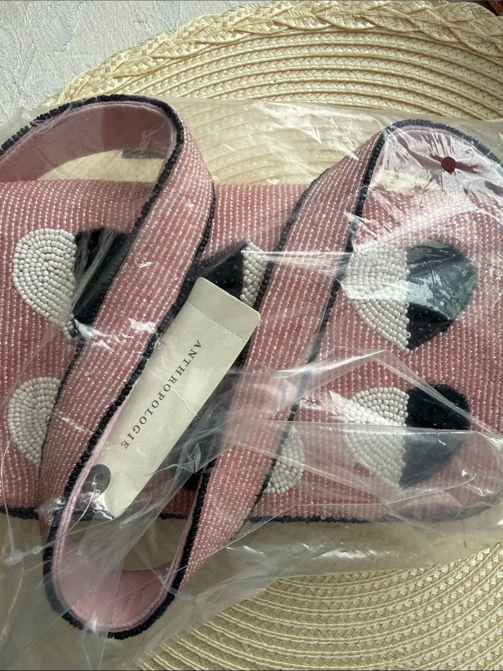 Anthropologie Fiona Pink Beaded Heart Patch Crossbody Bag
